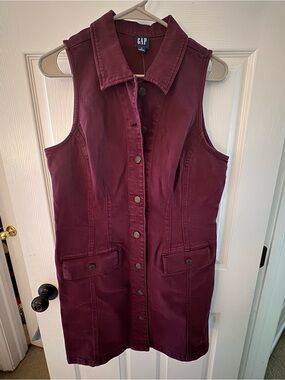 GAP Sleeveless Button Front Dress - Burgundy